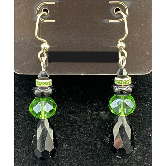 Witch Style Green & Black Crystals with Black Glass Bead Earrings by Neanie-Bot - Picture 1 of 1